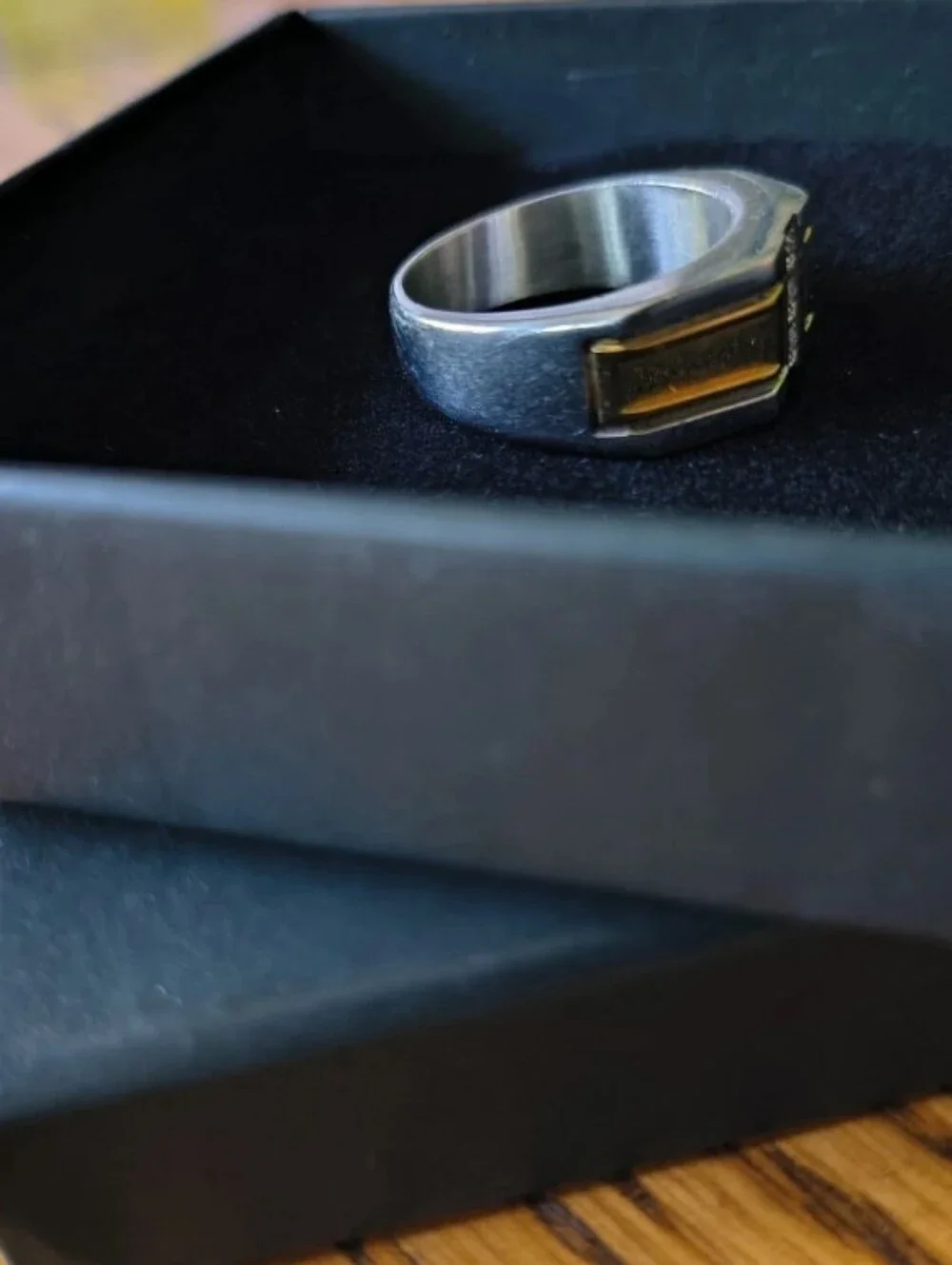 Men’s 24K Gold Plated Stainless Steel Ring Size 10 with CZ Crystals – Geometric